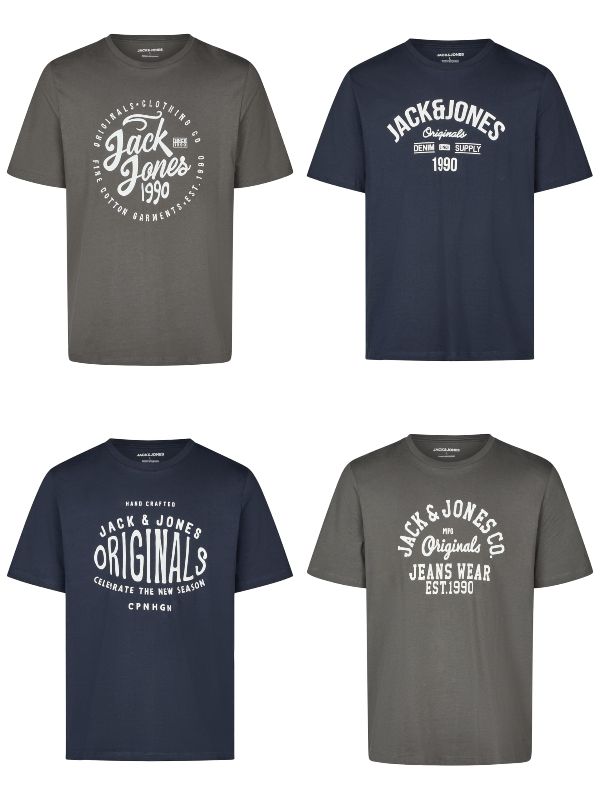 JACK & JONES Tshirt Herren Regular Fit JJLINO 4er Pack Set Pack Rundhals Kurzarm Sommer Tee Shirt Print Schwarz Weiß Grün Rot Blau Grau S M L XL XXL 3XL L Pack 6 Angebot bei HelloDeals