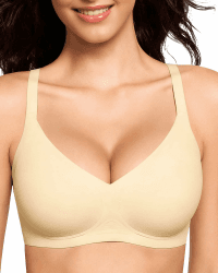 Vinfact Nahtloser BH Damen Ohne Bügel Push up BH Damen Große Brüste Starker Halt V-Ausschnitt Bügelloser Seamless Bequem T Shirt Schlaf BH Gepolstert Bralette L Hautfarbe Angebot bei HelloDeals