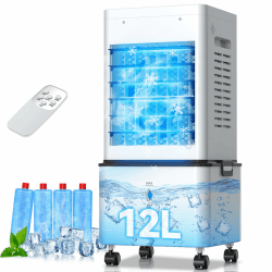 Klimaanlage Mobil, Klimageräte Tragbarer Luftkühler mit Wasserkühlung 12L, 24H Timer, 6 Geschwindigkeit, Fernbedienung, Air Conditioner Klimaanlage Ohne Abluftschlauch für Zuhause Dachgeschoss Büro Angebot bei HelloDeals
