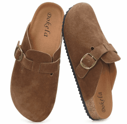 Dokela Clogs Pantoletten Herren Damen Leder Hausschuhe Kork-Fußbett Mules Bequeme Latschen Classic Geschlossene Schlappen 45 EU Tan Angebot bei HelloDeals