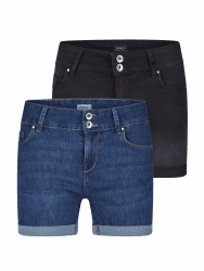 ONLY Jeans Shorts Damen Stretch Kurz Skinny Fit Mid Waist ONLCARMEN 2er Pack Kurze Hose Sommer Basic Denim Blau Schwarz S M L XL XXL S Washed Black / Dark Blue Denim (15357005) Angebot bei HelloDeals