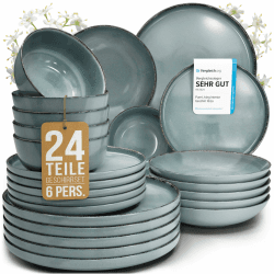 Steingut Geschirrset 6 Personen Rustic 24 tlg. TESTSIEGER, Hochwertiges Landhaussttil Steingut Geschirr Set, Schüssel- und Teller Set, Tafelservice 6 Personen, Geschirrsets Pure Living in Rauchblau Set 24 Teile 6 Pers. Rauchblau Angebot bei HelloDeals