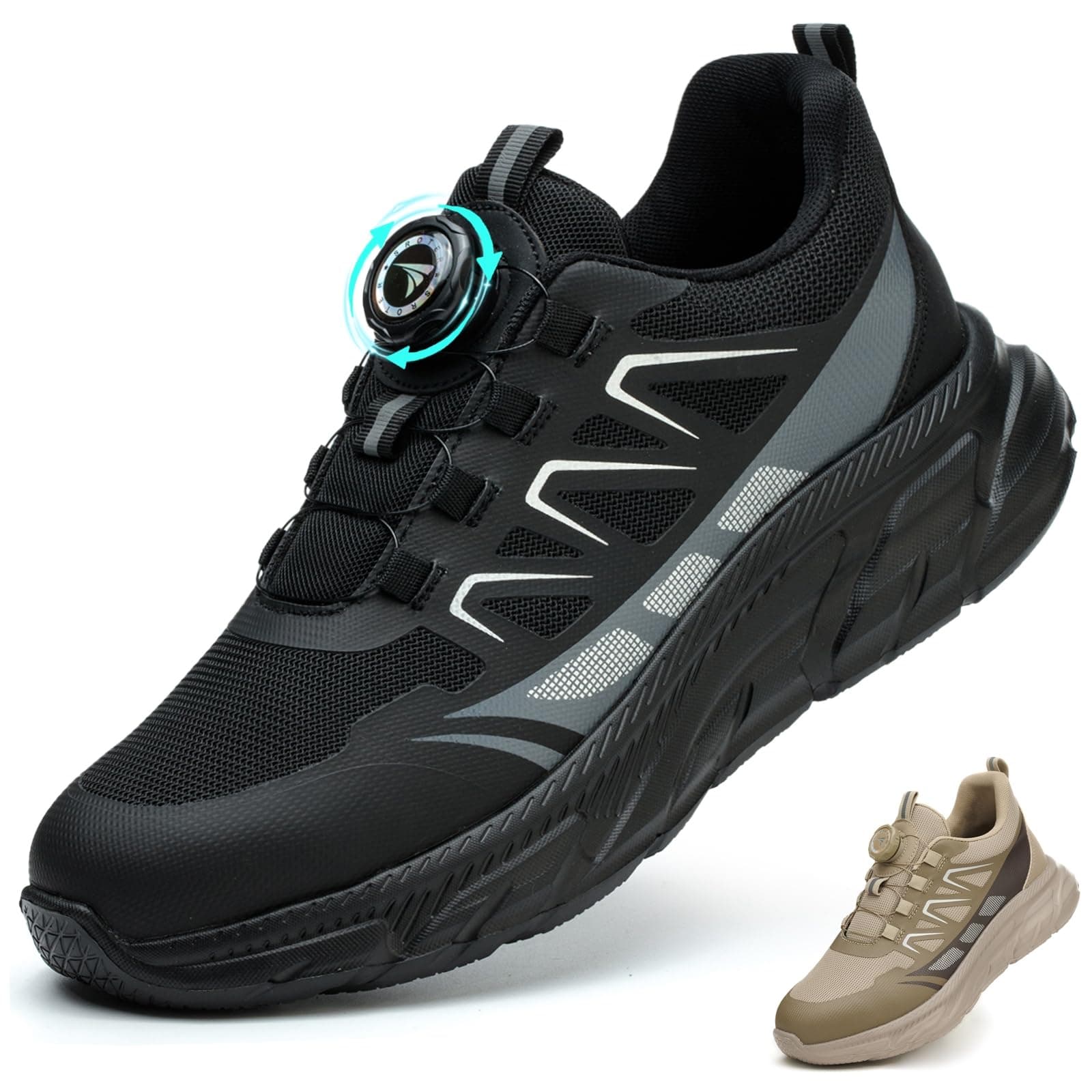 Sicherheitsschuhe Herren Arbeitsschuhe Damen Sportliche Leicht Atmungsaktiv Schnürsenkel Schnellverschluss Drehverschluss Stahlkappenschuhe 47 EU Schwarz Angebot bei HelloDeals