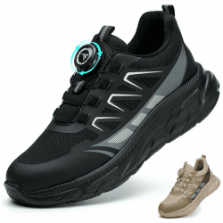 Sicherheitsschuhe Herren Arbeitsschuhe Damen Sportliche Leicht Atmungsaktiv Schnürsenkel Schnellverschluss Drehverschluss Stahlkappenschuhe 47 EU Schwarz Angebot bei HelloDeals