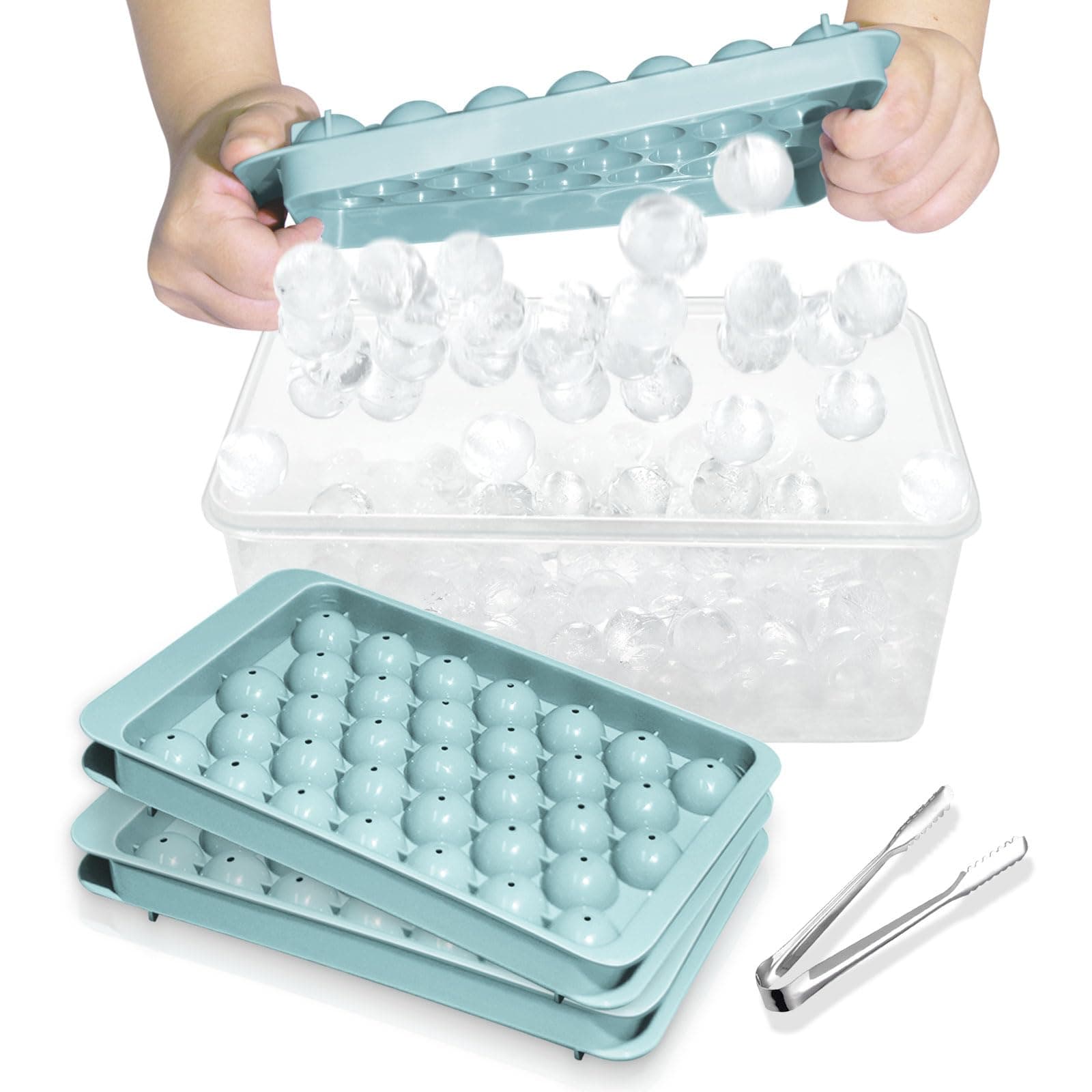 Miaowoof Eiswürfelform mit Deckel und Behälter, 2,5 cm x 99 Stück Runde Eiswürfel, Non-BPA Eiswürfelbehälter mit Deckel für Eis, Cocktail, Kaffee, und Tee, Platzsparend und Stapelbar (Blau) 2.5cm/3Stück Blau Angebot bei HelloDeals