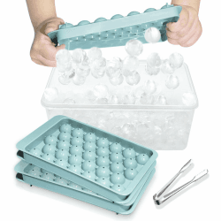 Miaowoof Eiswürfelform mit Deckel und Behälter, 2,5 cm x 99 Stück Runde Eiswürfel, Non-BPA Eiswürfelbehälter mit Deckel für Eis, Cocktail, Kaffee, und Tee, Platzsparend und Stapelbar (Blau) 2.5cm/3Stück Blau Angebot bei HelloDeals