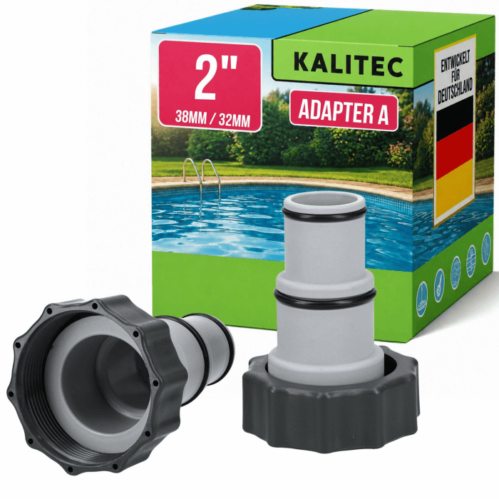 Kalitec Pool Adapter A – Schlauchadapter 38mm & 32mm auf 2 Zoll Innengewinde, für Filteranlage, Sandfilter, Poolpumpe & Tauchpumpe, Schlauchtülle mit Dichtring (2er Set) 32mm und 38mm Angebot bei HelloDeals