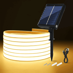 24V Solar LED Streifen, 8 Modi Lichtband Außen Neon Lichterkette, Neon Stripe Cuttable 5cm, 320LEDs/m Superheller COB LED Band für Terrasse, Innenhof(Warmweiß，2m) Warmweiß 2m Angebot bei HelloDeals