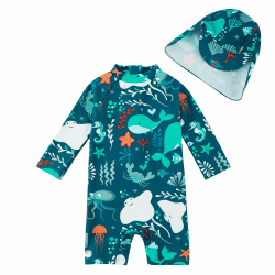 upandfast Baby Jungen Badeanzug mit Sonnenhut UPF 50+ Einteiliger Reißverschluss Kinderbadeanzug 9-12 Monate Grün Wal Angebot bei HelloDeals