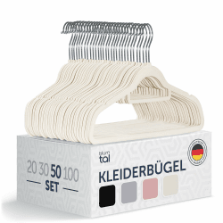 Blumtal Kleiderbügel 50 Stück - Kleiderbügel Samt 360° drehbar und belastbar - Kleiderbügel platzsparend und rutschfest - Kleiderbügel Weiß mit Samtbezug - Samtbügel/Velvet Hangers - Hemdenbügel Weiß 50 Stück ohne Clips Elfenbein Angebot bei HelloDeals
