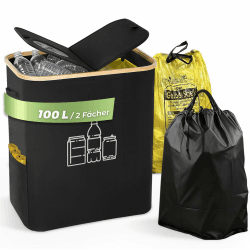 100L Gelber Sack Ständer mit Pfandflaschen Sammelbehälter, Für 60L-120L Gelber Sack, Gelber Sack Mülleimer mit Deckel& 2 Tragetasche,Müllsystem für Küche & Haushalt - Schwarz Schwarz-100l L Angebot bei HelloDeals