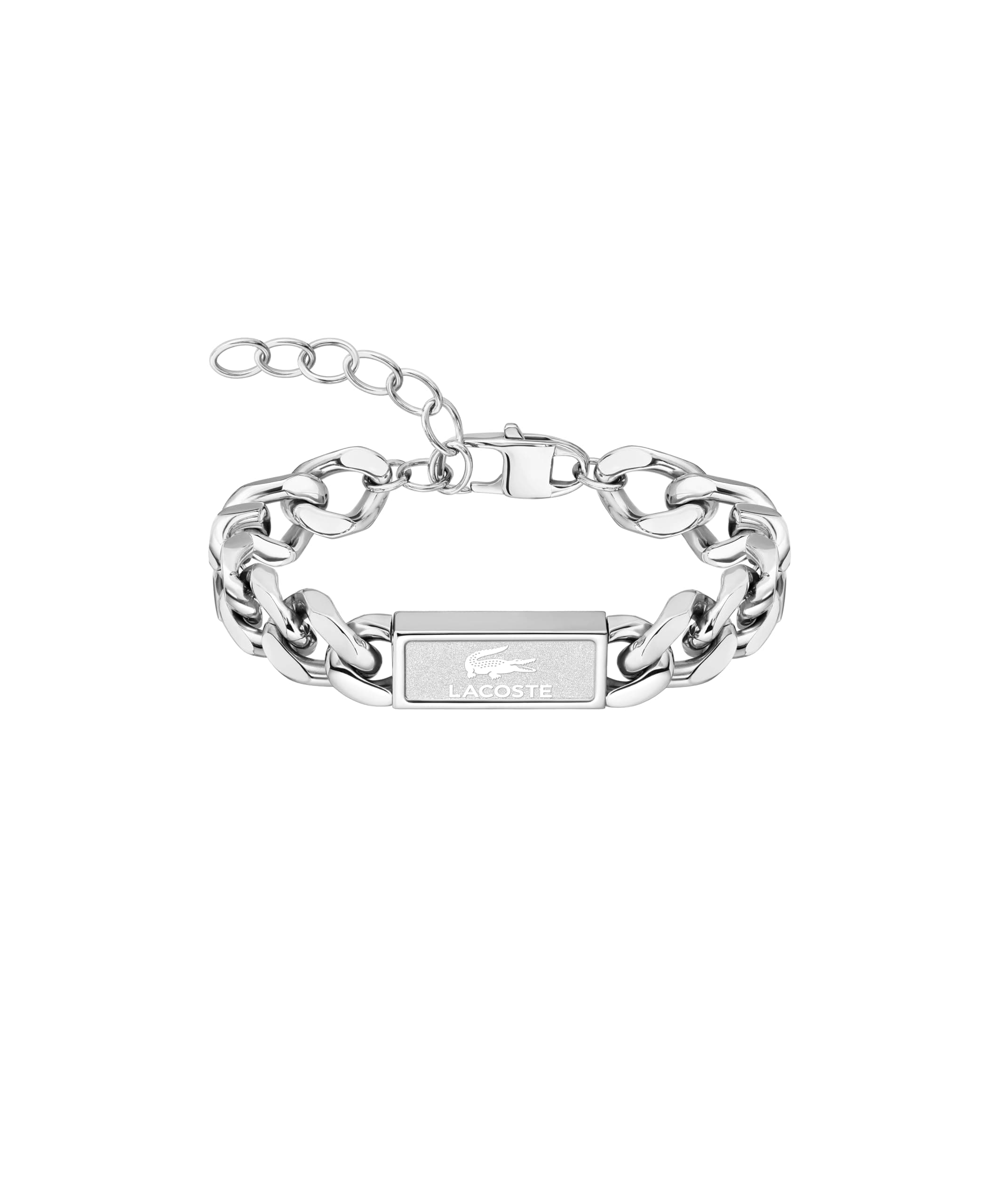 Lacoste Gliederarmband für Herren Kollektion BACKHAND aus Edelstahl mit einer Gravierten Plakette - Erhältlich aus Gold oder Silber Silver Angebot bei HelloDeals