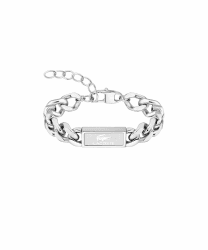 Lacoste Gliederarmband für Herren Kollektion BACKHAND aus Edelstahl mit einer Gravierten Plakette - Erhältlich aus Gold oder Silber Silver Angebot bei HelloDeals