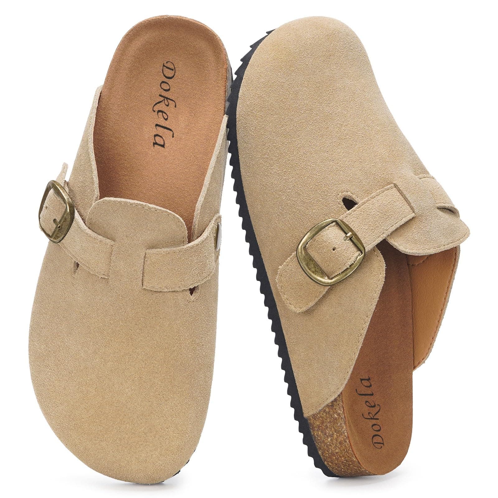Dokela Clogs Pantoletten Herren Damen Leder Hausschuhe Kork-Fußbett Mules Bequeme Latschen Classic Geschlossene Schlappen 47 EU Aprikose Angebot bei HelloDeals