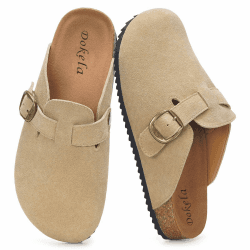 Dokela Clogs Pantoletten Herren Damen Leder Hausschuhe Kork-Fußbett Mules Bequeme Latschen Classic Geschlossene Schlappen 47 EU Aprikose Angebot bei HelloDeals