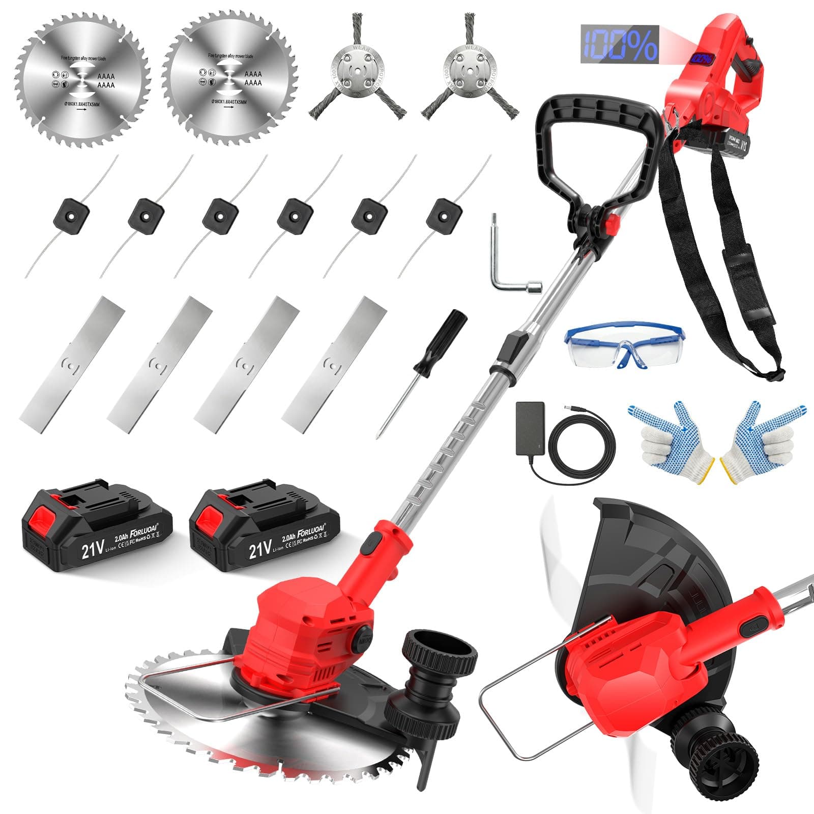 21V Rasentrimmer mit 2×2000mAh Akku und Ladegerät, Akku Freischneider mit 14-Fach Schneidsystem, LCD Akkuanzeige, Teleskop Rasentrimmer für Garten, Rasen und Unkraut Angebot bei HelloDeals