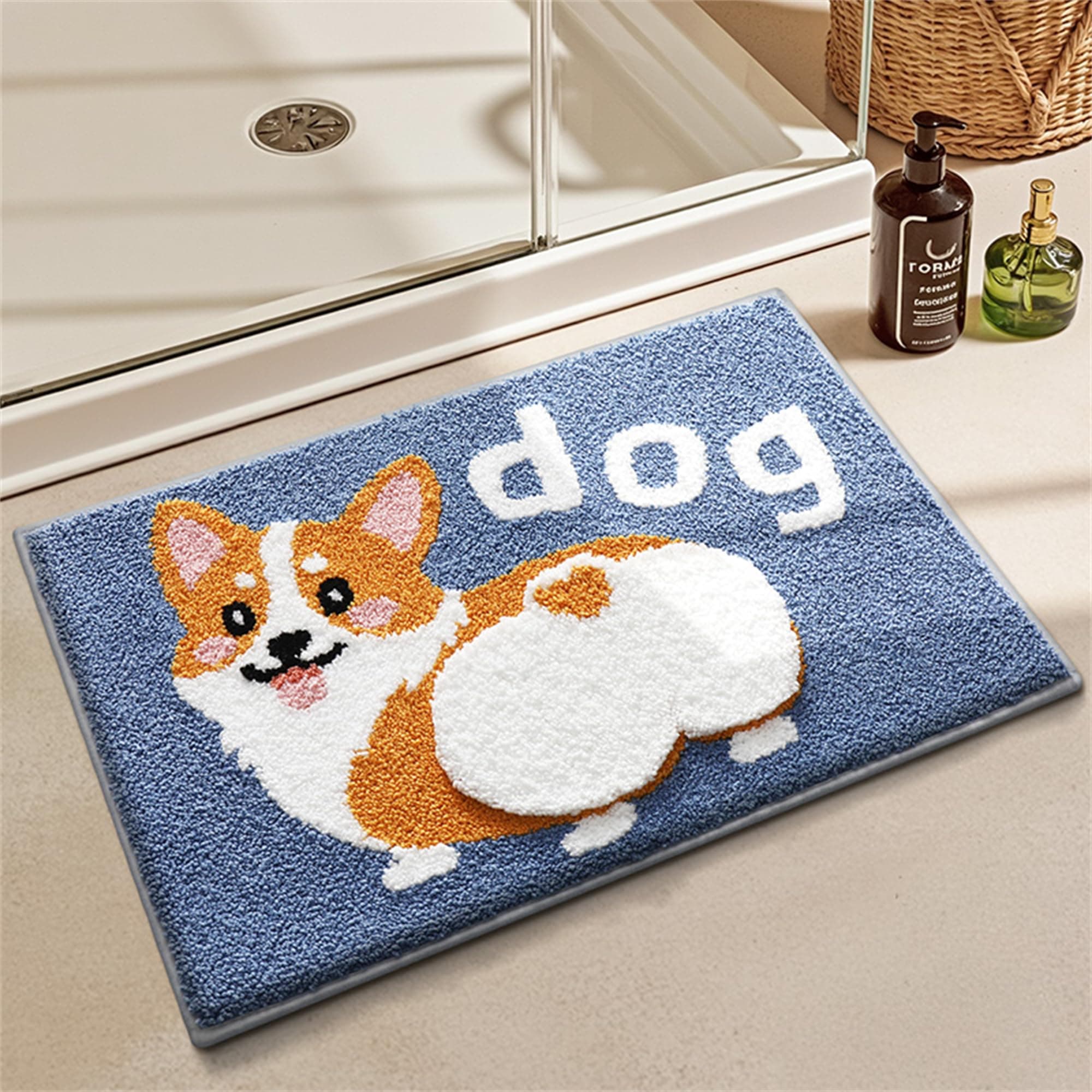 Tiere Badezimmermatte Weicher Saugfähig Badezimmerteppich, Mikrofaser Beflockung Badematten Antirutsch Badvorleger Duschteppich Waschbar Badteppich 50x80cm (Corgi) Angebot bei HelloDeals