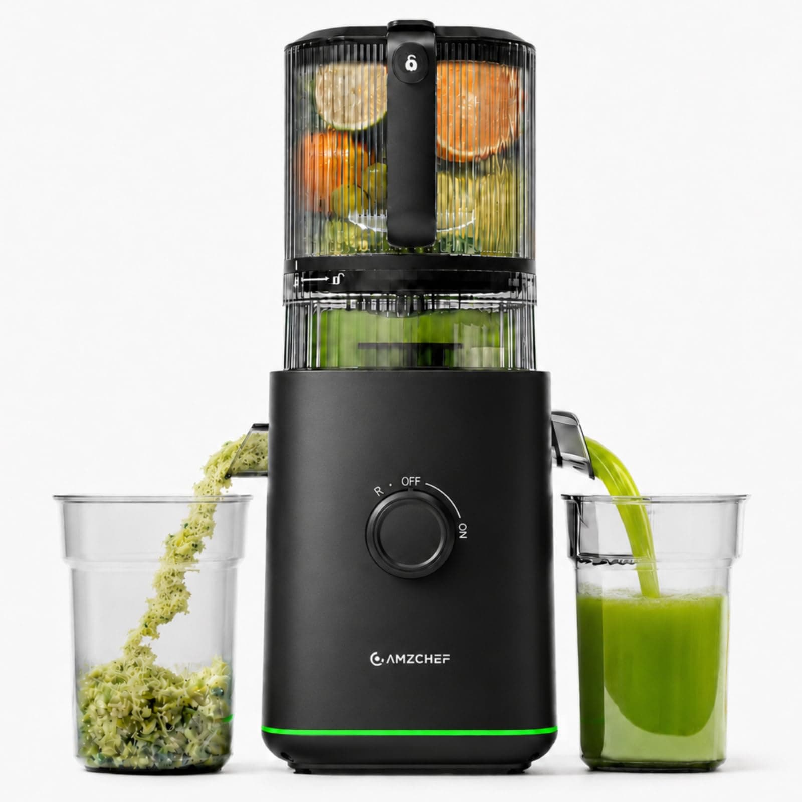 AMZCHEF Slow Juicer Cold Press Entsafter Saftpresse für Obst & Gemüse, 160 mm XXL Einfüllöffnung für ganze Früchte, 2,5 L Behälter, 2 Filter für Saft und Sorbet, leicht zu reinigen, Matt Schwarz 160MM Matt Schwarz Angebot bei HelloDeals