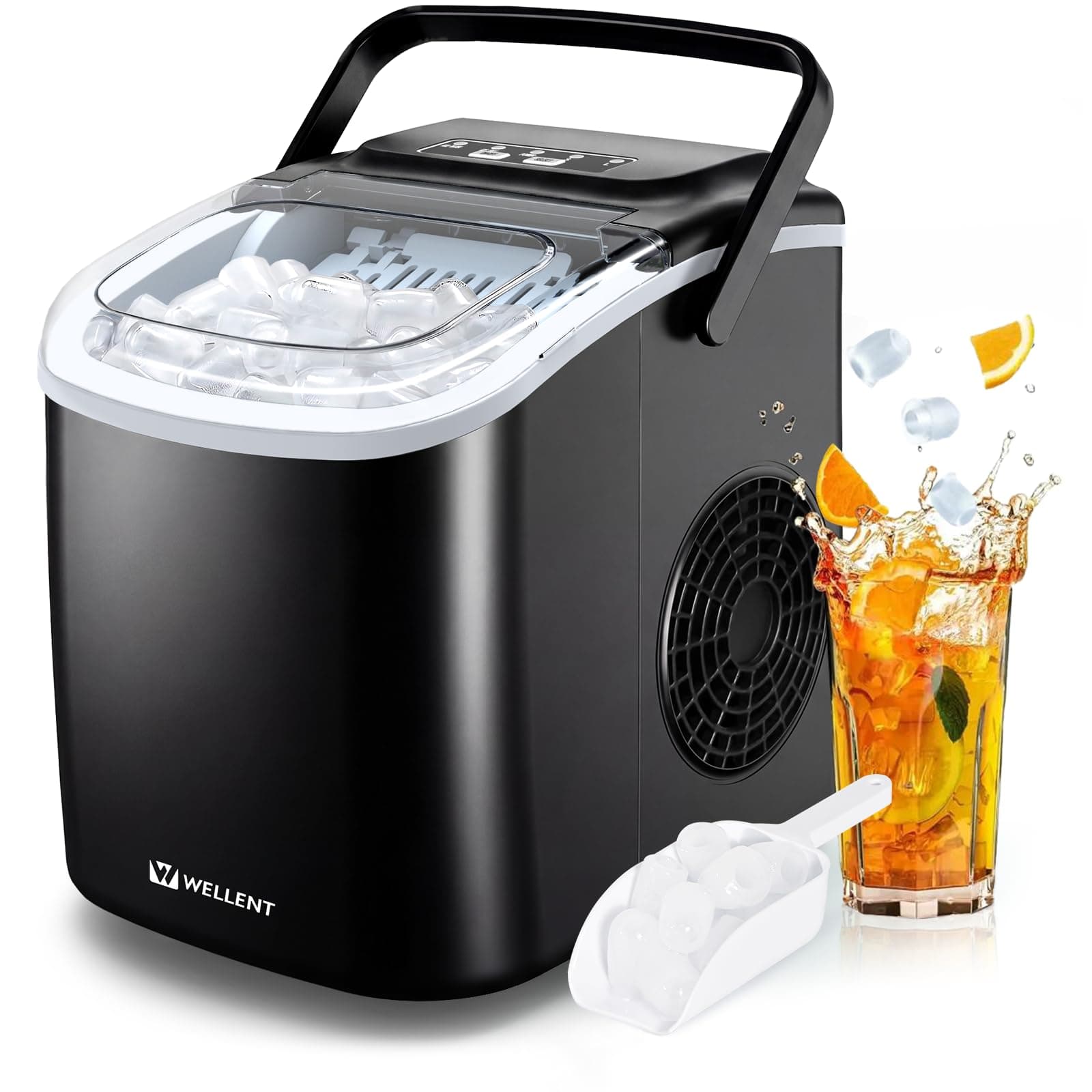WELLENT Eiswürfelmaschine Klein – Ice Maker mit Selbstreinigung & 2 Größen, 8 Würfel in 6 Min (12kg/24h) – Tragbarer Tisch-Ice Maker für Küche, Büro, RV, Bar & Camping Schwarz Angebot bei HelloDeals