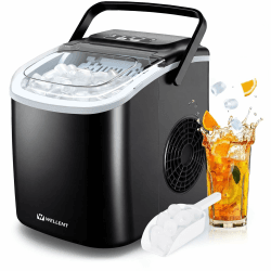WELLENT Eiswürfelmaschine Klein – Ice Maker mit Selbstreinigung & 2 Größen, 8 Würfel in 6 Min (12kg/24h) – Tragbarer Tisch-Ice Maker für Küche, Büro, RV, Bar & Camping Schwarz Angebot bei HelloDeals
