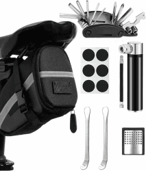 Fahrrad Reparaturset mit Satteltasche, 16-in-1 Fahrrad Multitool + 120 PSI Mini-Luftpumpe, Fahrrad Werkzeugset unterwegs, Notfallwerkzeug Flickzeug | Werkzeug Set für Fahrrad, MTB Angebot bei HelloDeals