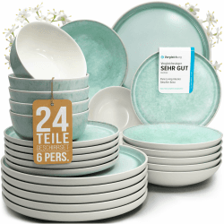 Steingut Geschirrset 6 Personen Ibiza 24 tlg. TESTSIEGER, Traumhaftes Mediterranes Steingut Geschirr Set, Schüssel- und Teller Set, Tafelservice 6 Personen, Geschirrsets Pure Living in Türkis Türkis Set 24 Teile 6 Pers. Angebot bei HelloDeals