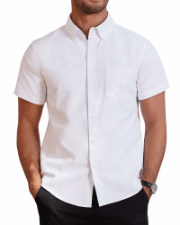 J.VER Hemd Herren Kurzarm Sommerhemd Freizeit Business Oxford Regular Fit Kurzarmhemd Baumwollhemd Button Down Shirt Mit Tasche Alle Weiß L Angebot bei HelloDeals