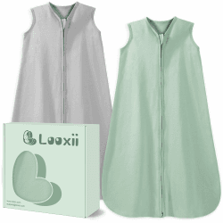 Looxii 2er Pack Baby Schlafsack Sommer 100% Baumwolle Sommerschlafsack 0.5 Tog Babyschlafsack 78 cm für Jungen Mädchen Neugeborene 6-12 Monate 78 cm/6-12 Monate Grau und Grün Angebot bei HelloDeals