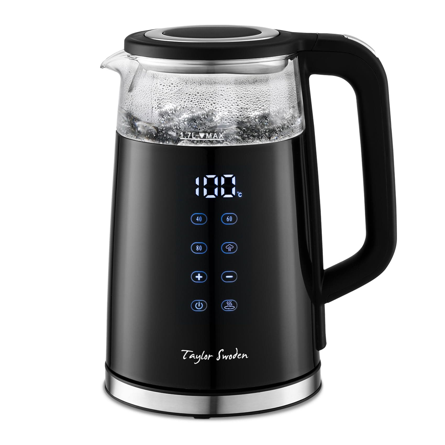 Taylor Swoden Wasserkocher 1,7 L mit Temperatureinstellung, Smart LED Digital Temperaturanzeige 40-100℃, 2200 W Edelstahl Glas Wasserkocher mit Warmhaltefunktion, BPA-frei, Schwarz Angebot bei HelloDeals