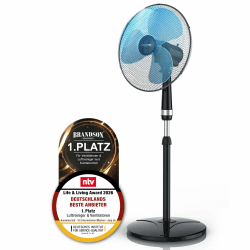 Brandson - Standventilator 40cm - Preisträger 2026 - Ventilator höhenverstellbar bis 122 cm - mobiler Lüfter, hoher Luftdurchsatz, 3 Geschwindigkeitsstufen, Oszillationsfunktion 80° A: Ohne Fernbedienung Angebot bei HelloDeals