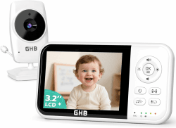 GHB Babyphone mit Kamera Baby Monitor 3,2 Zoll LCD 2100 mAh Akku 2X Zoom Temperatursensor Nachtsicht Gegensprechen Weiß Angebot bei HelloDeals