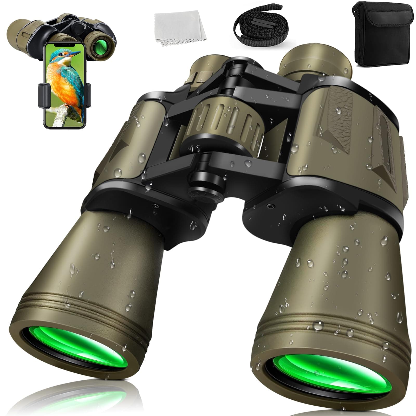 20x50 Fernglas für Erwachsene, HD Fernglas mit Nachtsicht Kompaktes Ferngläser mit FMC-Objektiven Wasserdichtes Taktisches für Jagd Wandern Konzertreise mit BAK4 Prism mit Smartphone Adapter KQ Angebot bei HelloDeals
