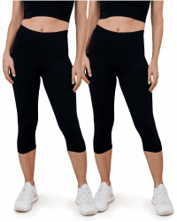 SES Capri Leggings Damen 3/4 Lang - 2er Pack 32-34 bis 56-58 - blickdichte & elastische Capri-Leggings mit weichem Bund & Perfekter Passform - Baumwolle mit Elasthan Schwarz 44-46 Angebot bei HelloDeals