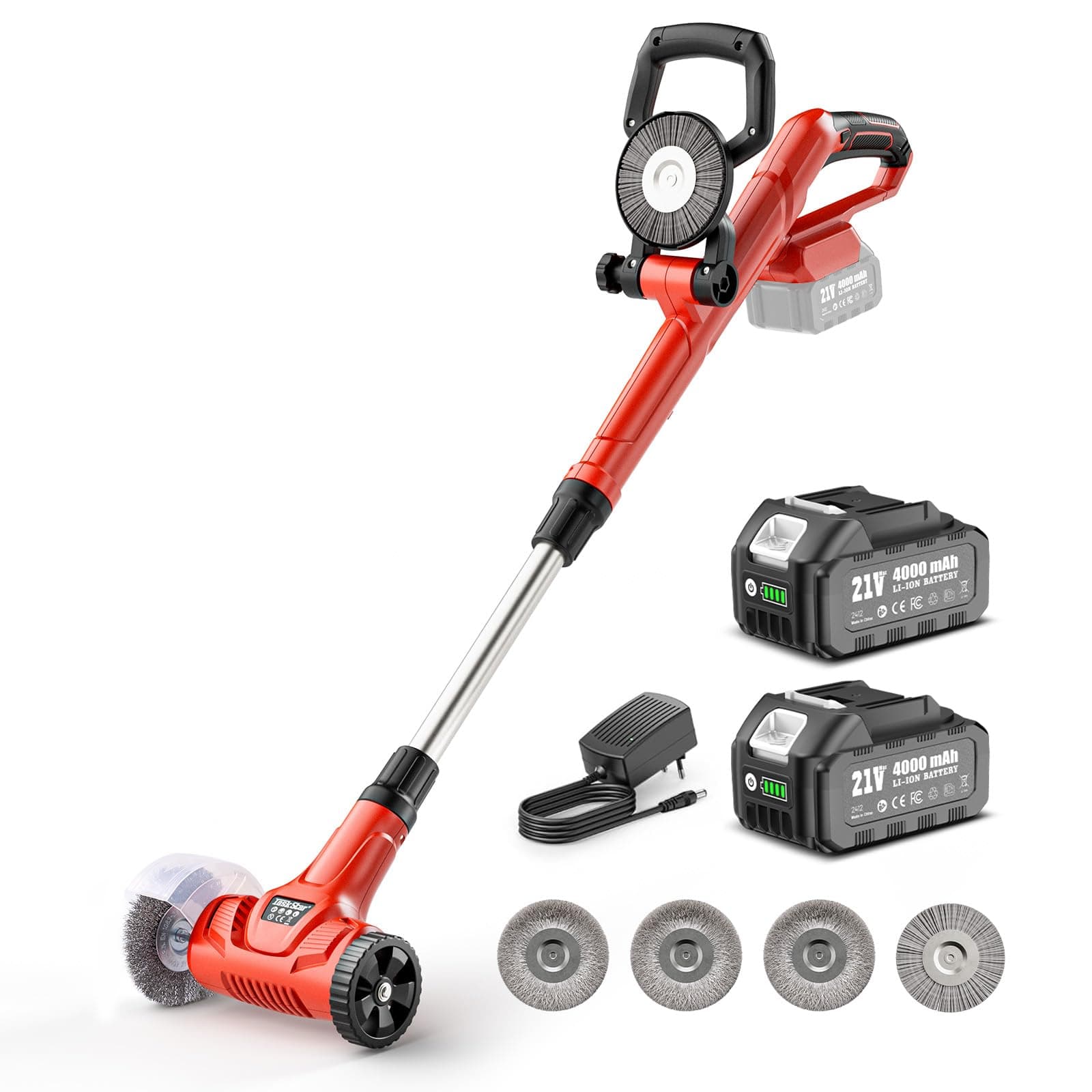 Akku Fugenreiniger 21V Unkrautbürste Elektrisch- Pflasterreiniger mit 2x 4.0Ah Akku, 120 Min. Laufzeit, Teleskopstiel 128cm für Terrasse & Gehweg, inkl. 3 Stahldraht- & 1 Nylonbürste, Fugenkratzer Set white Angebot bei HelloDeals