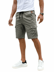 Elegancity Kurze Hosen Herren Cargo Shorts Sommer Freizeithose Kurze Elastische Taille Chino Shorts Mit 6 Taschen S-XXL L Grau Angebot bei HelloDeals