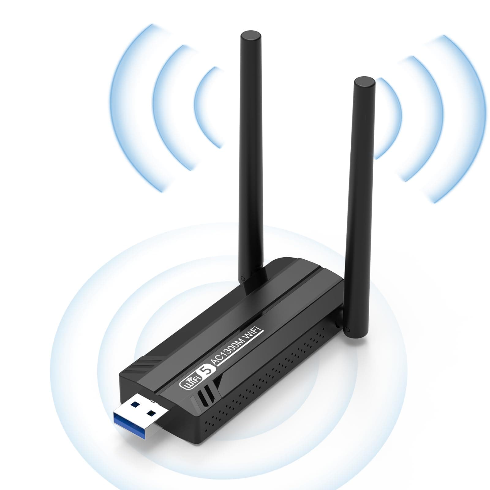 USB WLAN Stick Adapter für PC - Internet Stick 1300Mbps USB 3.0 Dual Band 2.4GHz/5.8GHz WLAN Adapter PC mit 2 x 5dBi Antenna PC/Laptop, Kompatibel mit Windows 11/10/8/7/Vista/XP, Mac OS 10.9-10.15 SchwarzUSB Angebot bei HelloDeals