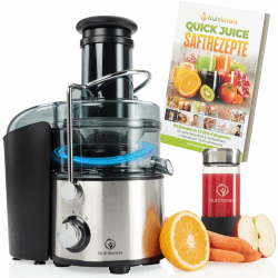 Nutrilovers Entsafter QUICK-JUICER MAX Zentrifugal-Entsafter Obst und Gemüse entsaften, 800W, XXL Einwurf, Edelstahl-Sieb, Externer Tresterbehälter, BPA-frei inkl. Trinkflasche + Rezeptbuch QUICK-JUICER MAX (externer Tresterfang) Angebot bei HelloDeals