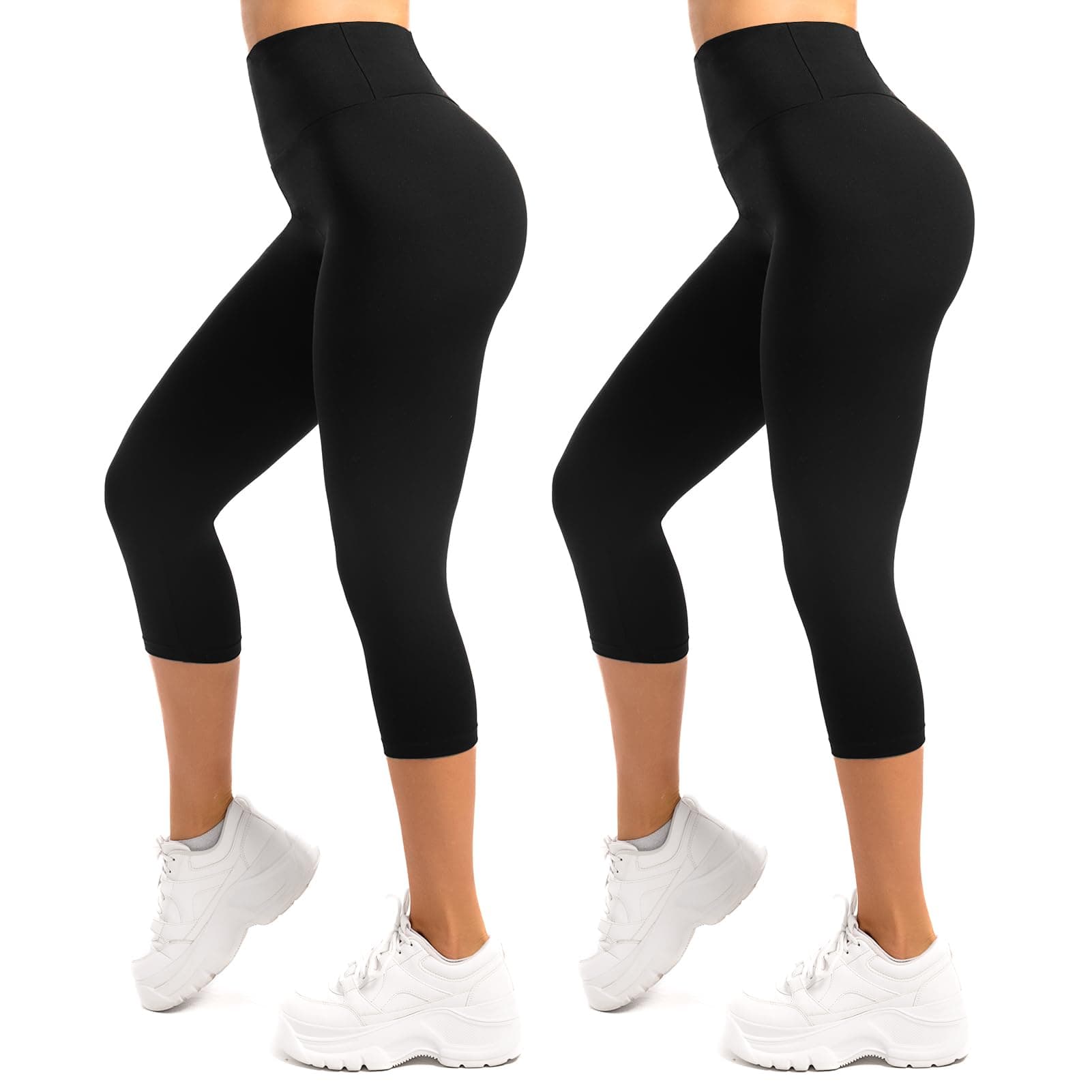 SINOPHANT 3/4 Leggings Damen High Waist Blickdicht Elastische Große Größen Leggins 2 Pack Schwarz L-XL Angebot bei HelloDeals