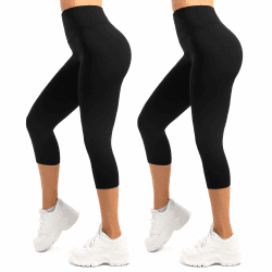 SINOPHANT 3/4 Leggings Damen High Waist Blickdicht Elastische Große Größen Leggins 2 Pack Schwarz L-XL Angebot bei HelloDeals