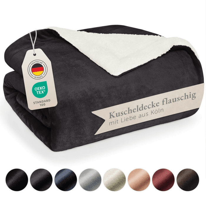 Blumtal Premium Sherpa Kuscheldecke flauschig 230x270 cm - Oeko-Tex zert. Sofa Decke mit Dicker Sherpa-Innenseite - super Flauschige Decke extra dick und wärmend - Throw Blanket - Anthrazit Anthrazit 230 x 270 cm Angebot bei HelloDeals