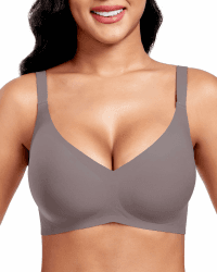 Vinfact Nahtloser BH Damen Ohne Bügel Push up BH Damen Große Brüste Starker Halt V-Ausschnitt Bügelloser Seamless Bequem T Shirt Schlaf BH Gepolstert Bralette XL Grau Angebot bei HelloDeals