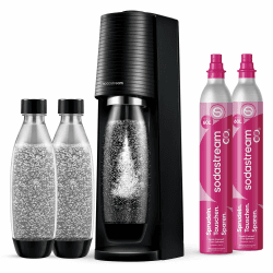 Sodastream - Terra Wassersprudler, Quick Connect Zylindersystem, mit 2x 60L CO2-Zylinder, 3x BPA-freie 1L Flasche, spülmaschinengeeignet, Nachhaltig & reduziert Einwegplastikmüll, schwarz Comfort Pack (3x 1L Flaschen + 2x CO2) Angebot bei HelloDeals