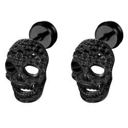 JewelryWe Herren Ohrstecker Edelstahl Totenkopf Schädel Ohrringe Ohrpiercing Silber Gold Schwarz Halloween Geschenk Angebot bei HelloDeals