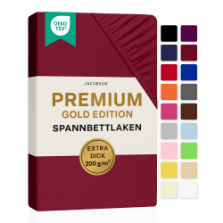 Jacobson Premium Spannbettlaken 200 g/m² Jersey Baumwolle mit Elasthan (180x200-200x200 cm, Bordeaux) 180x200 - 200x200 cm Bordeaux Angebot bei HelloDeals