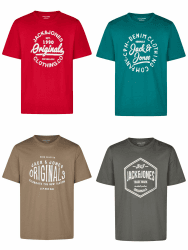 JACK & JONES Tshirt Herren Regular Fit JJLINO 4er Pack Set Pack Rundhals Kurzarm Sommer Tee Shirt Print Schwarz Weiß Grün Rot Blau Grau S M L XL XXL 3XL XXL Pack 2 Angebot bei HelloDeals