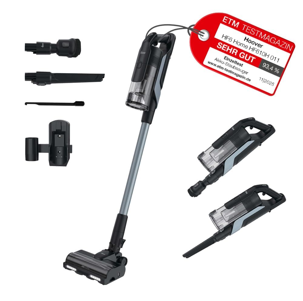 Hoover HF6 Akkustaubsauger mit Bodensensor, Dual Way Clean, bis zu 100Min Laufzeit, Anti-Twist Bürstenrolle, Doppelte Kantenreinigung, QuickPark, tragbar, 660 W [HF610H] Angebot bei HelloDeals