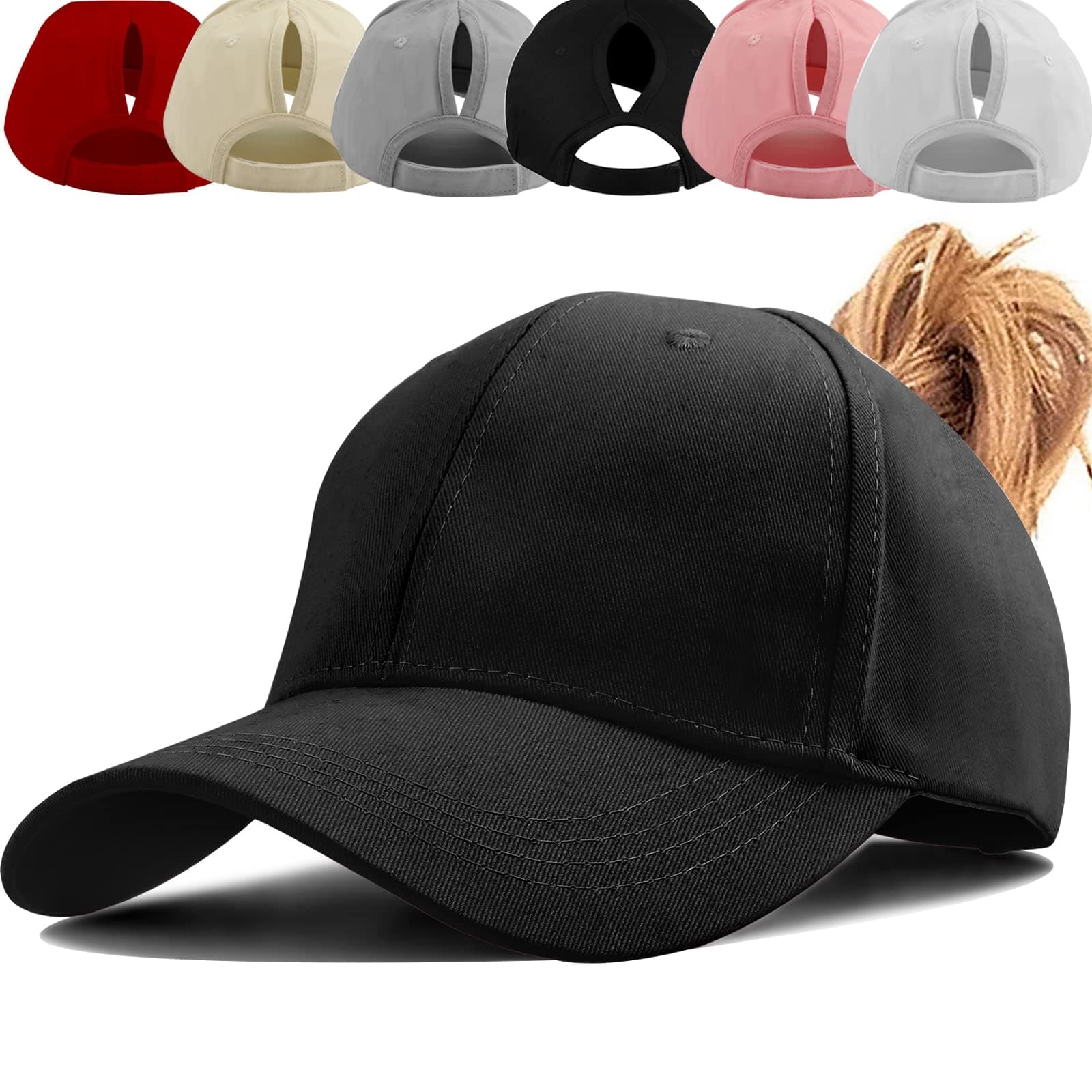 Baynetin Damen Pferdeschwanz Kappe Baseball Cap Unisex Einstellbare Hohe Unordentliche Bun Ponycap Mit Zöpfen Loch Loop Unisex Herren Einheitsgröße Schwarz Angebot bei HelloDeals