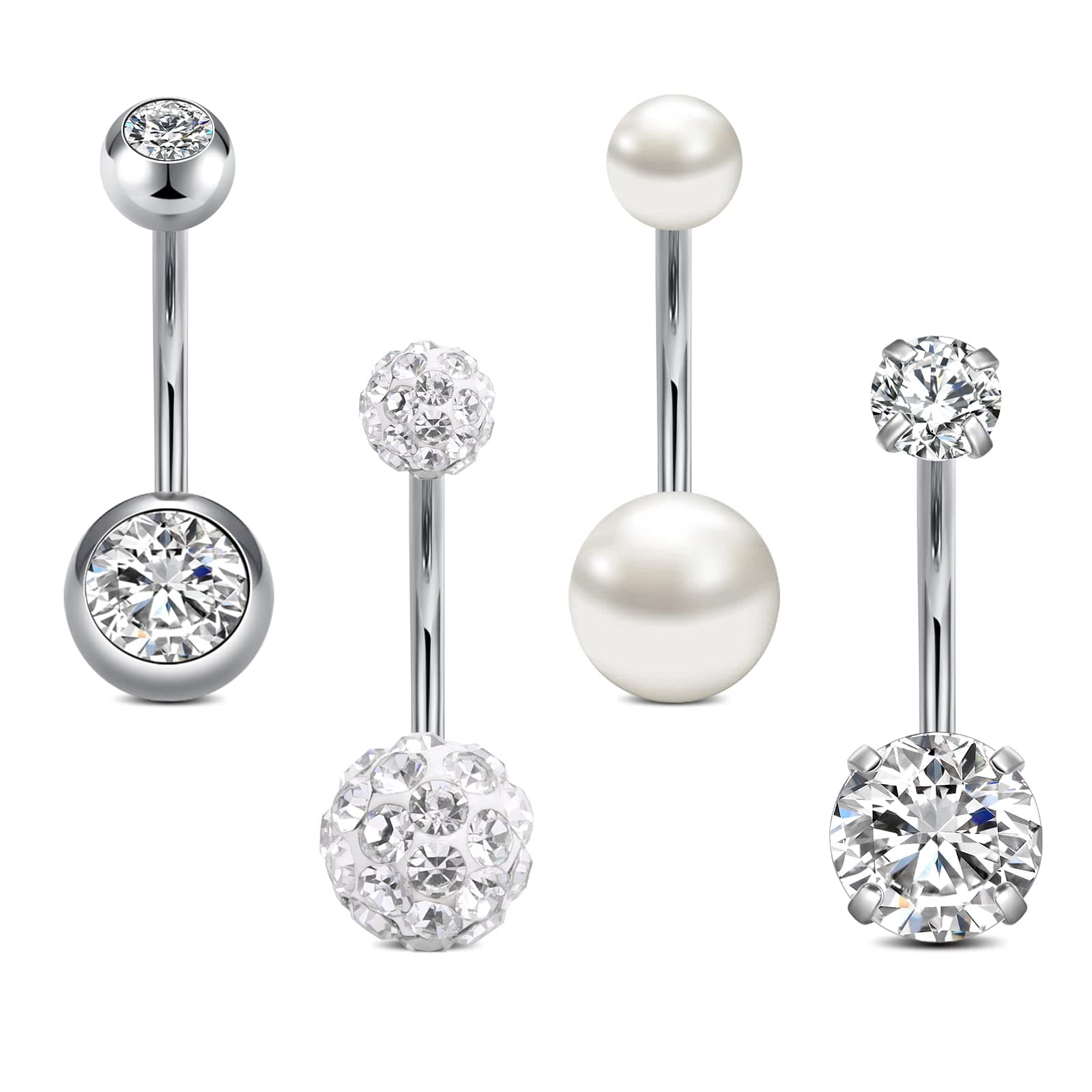 Bauchnabelpiercing 14G 6/8/10/12/14mm Piercing Bauchnabel Chirurgenstahl CZ Perle Diamant Bauchpiercing Nabelpiercing Piercing Schmuck für Damen Herren 4 Stück-14G (1,6 mm)-12 mm Angebot bei HelloDeals