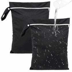 Deepton 2 Stück Nassbeutel 40 x 30 cm, Wetbag Schwimmsachen Schwarz, Wasserdicht Nasstasche mit Reißverschluss, Wiederverwendbar Reise Wäschesack für Badeanzüge, Strandtücher, Windeln Angebot bei HelloDeals