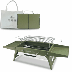 Charmline Tragbarer Holzkohlegrill, Klappbarer Campinggrill 35 x 23 cm für 1–3 Personen, Mini BBQ Grill für Balkon, Garten, Camping, Picknick und Strand, Grün 35x23cm Grün Angebot bei HelloDeals